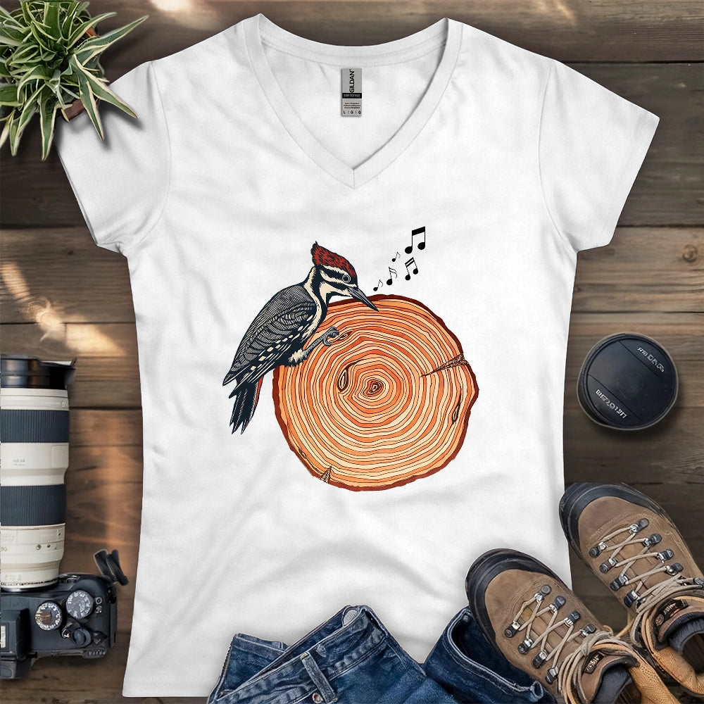 Woodpecker Playing Vinyl Lady V-neck