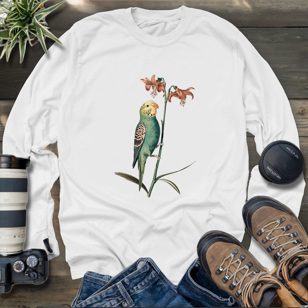 Budgerigar And Lily Long Sleeve T-shirt