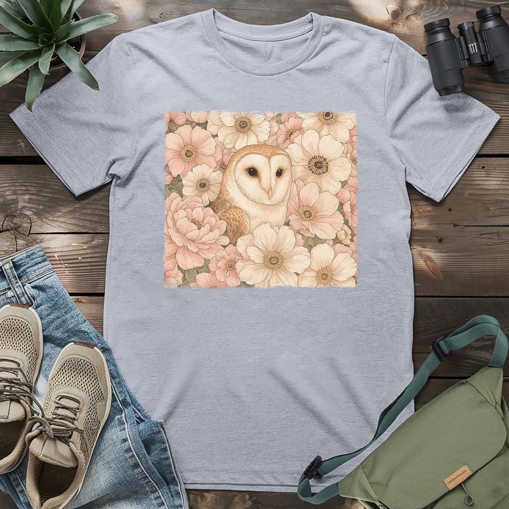 Owl In Flower Field T-shirt