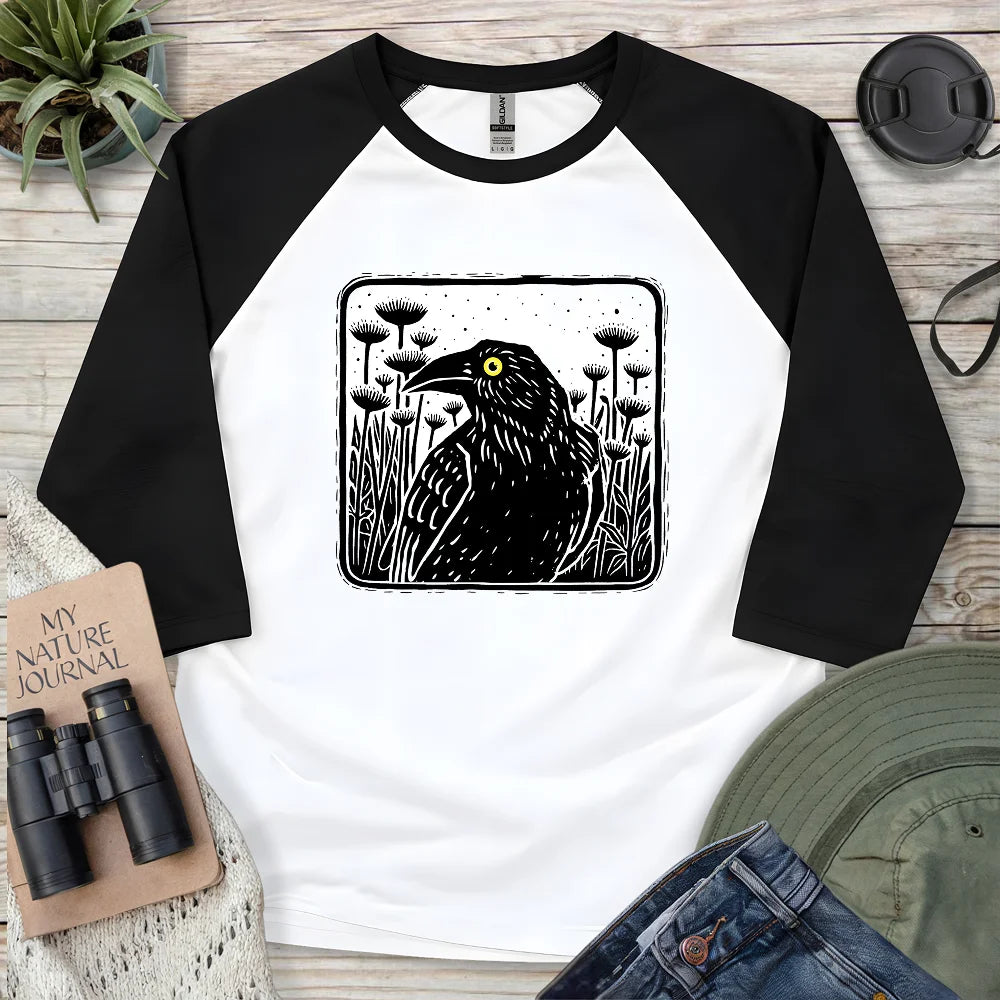 Floral Crow Silhouette 3/4 Sleeve T-shirt