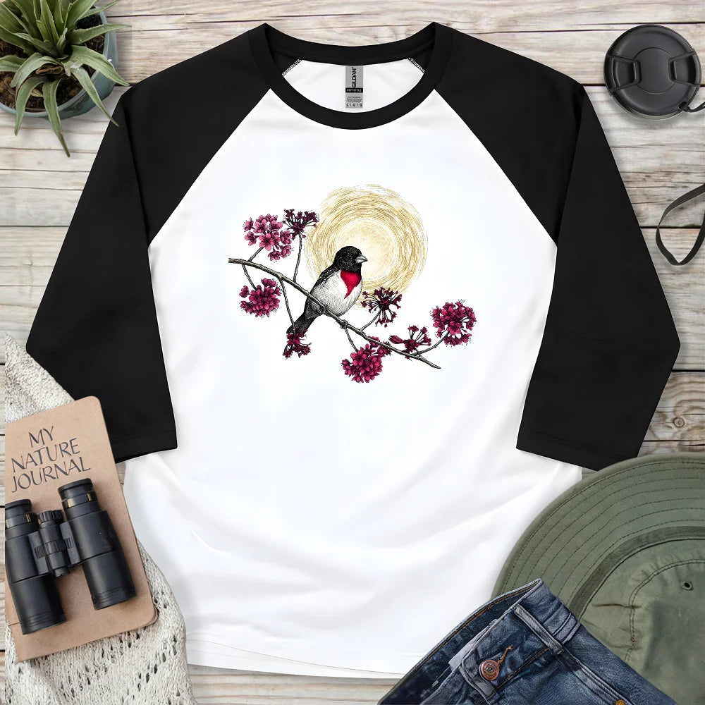Grosbeak Under Forest's Moonlight 3/4 Sleeve T-shirt