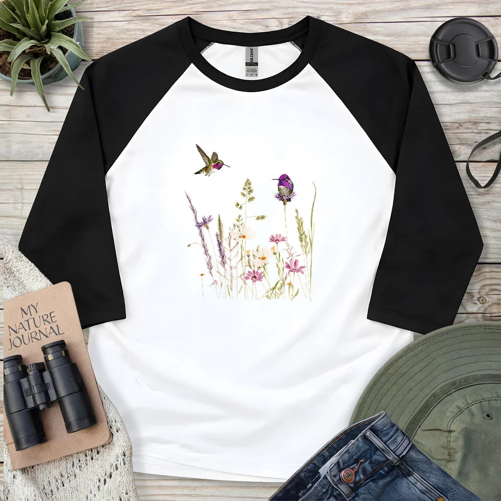 Hummingbirds And Wildflowers 3/4 Sleeve T-shirt