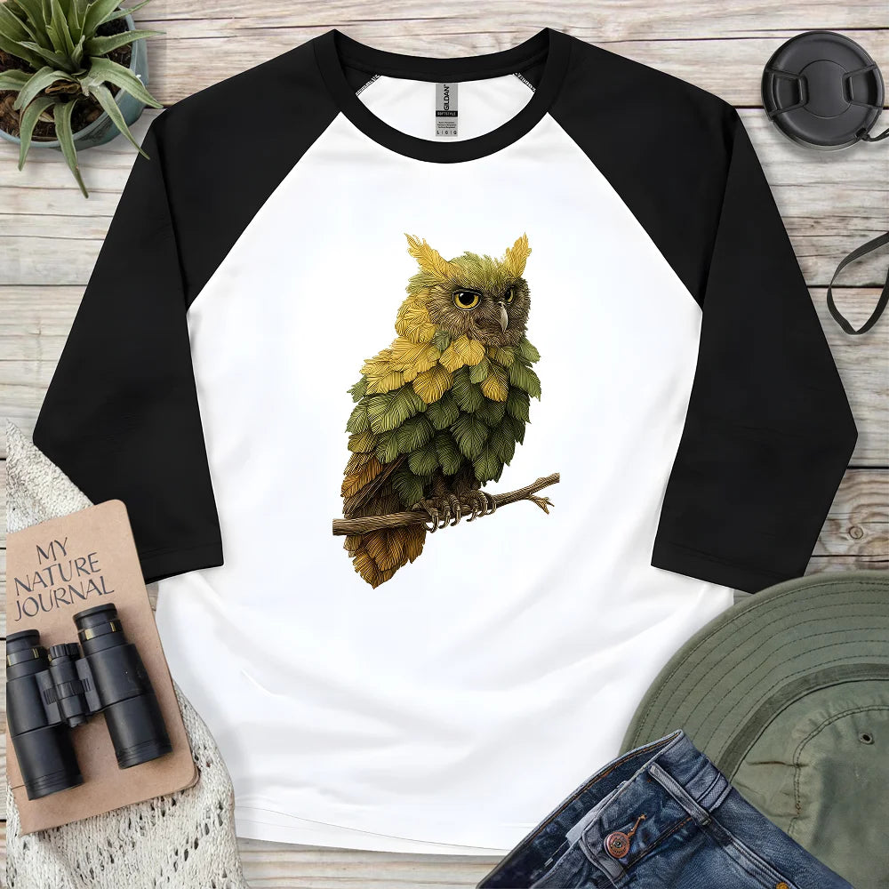 Owl Made By Leaves 3/4 Sleeve T-shirt