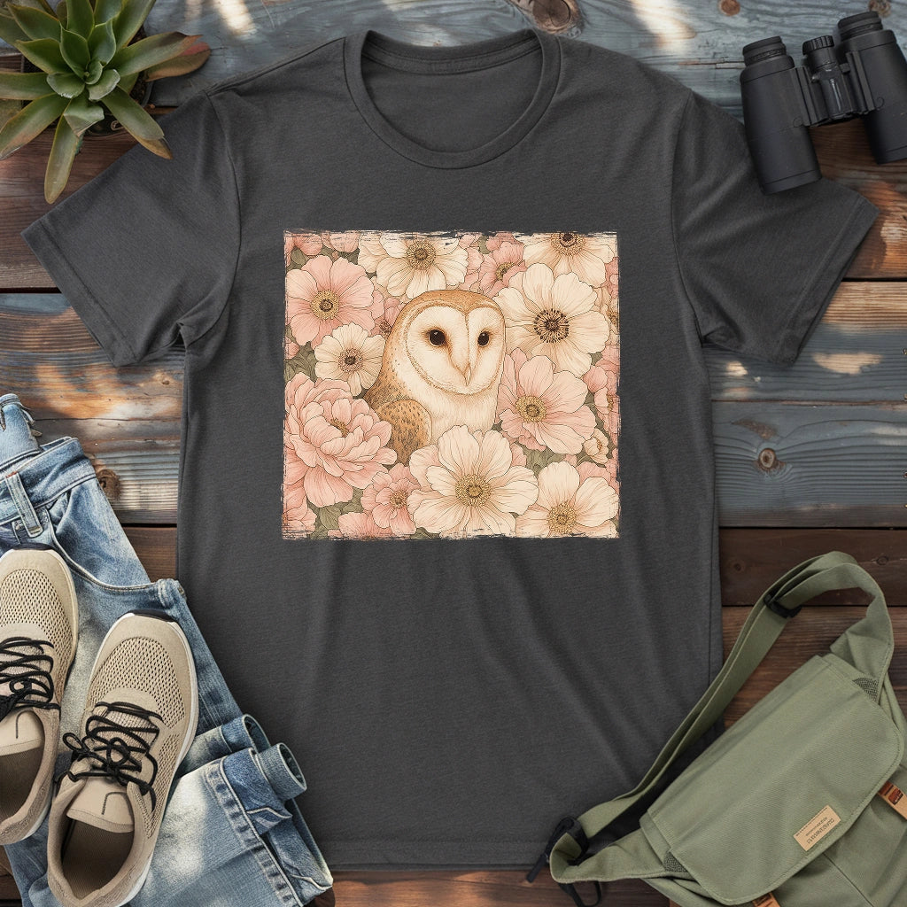 Owl In Flower Field T-shirt
