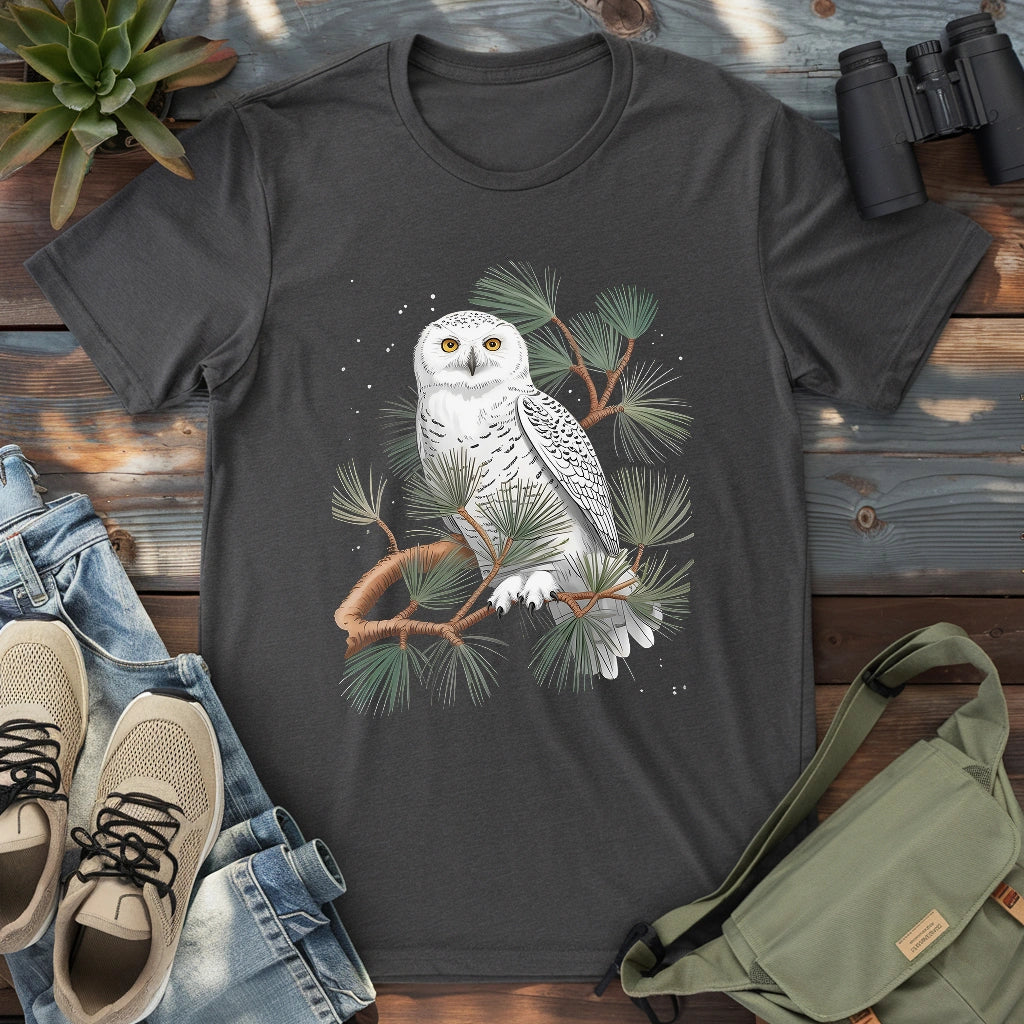 Snowy Owl On Coniferous Tree T-shirt