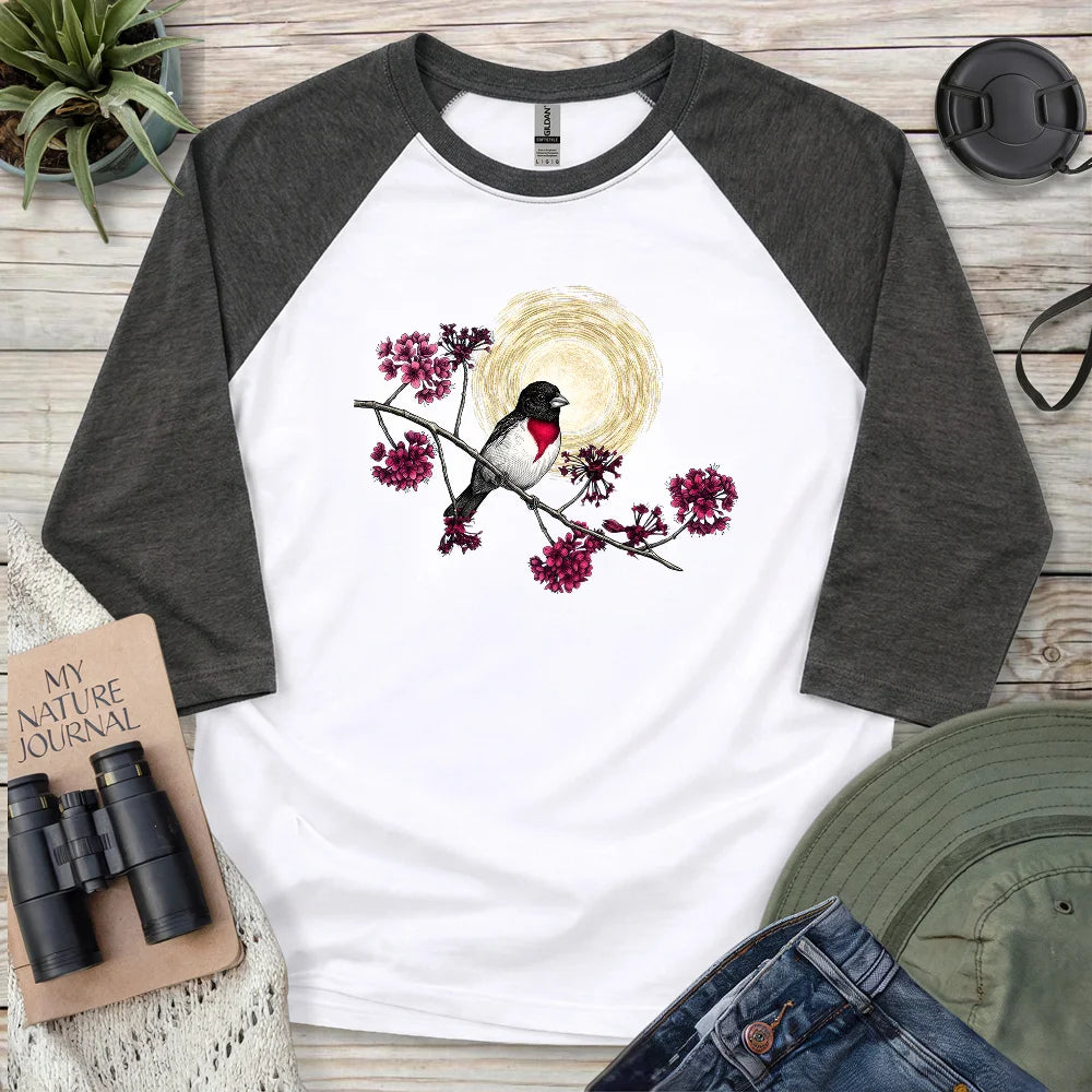 Grosbeak Under Forest's Moonlight 3/4 Sleeve T-shirt