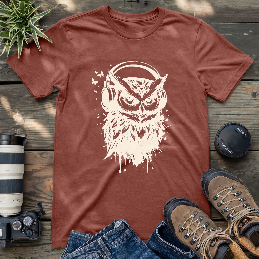 Owl Listening To Music T-shirt