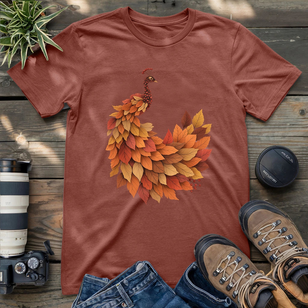 Red Leaves Peacock T-shirt