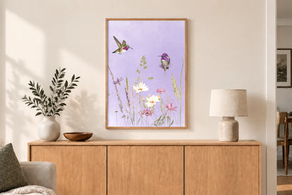Hummingbirds And Wildflowers Canvas Print (Framed)