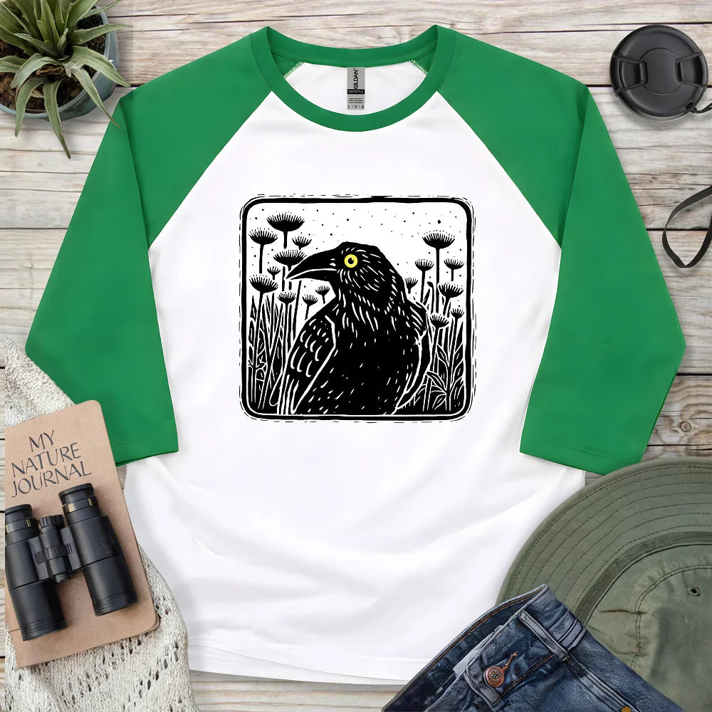 Floral Crow Silhouette 3/4 Sleeve T-shirt