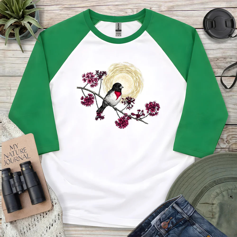 Grosbeak Under Forest's Moonlight 3/4 Sleeve T-shirt