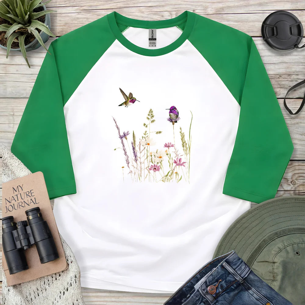 Hummingbirds And Wildflowers 3/4 Sleeve T-shirt