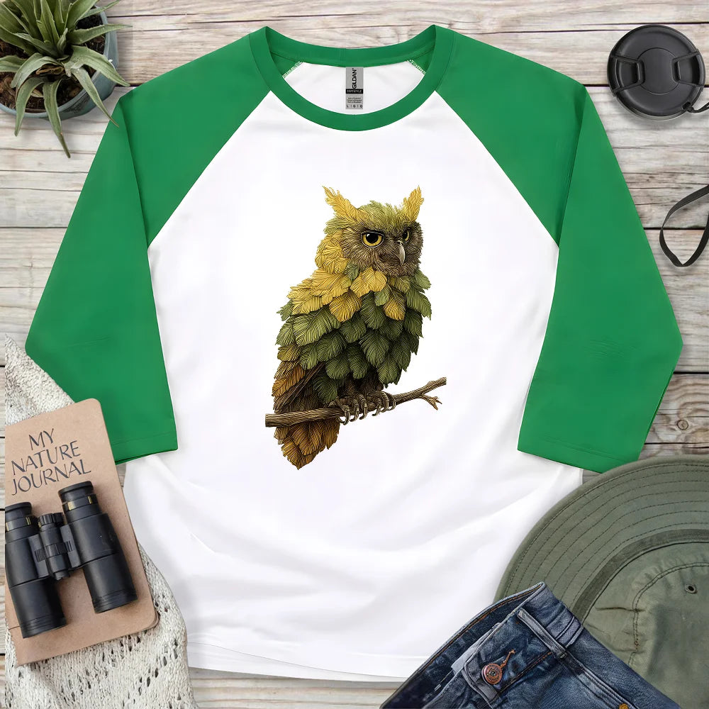Owl Made By Leaves 3/4 Sleeve T-shirt