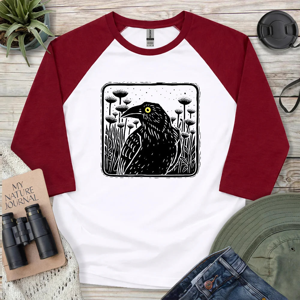 Floral Crow Silhouette 3/4 Sleeve T-shirt