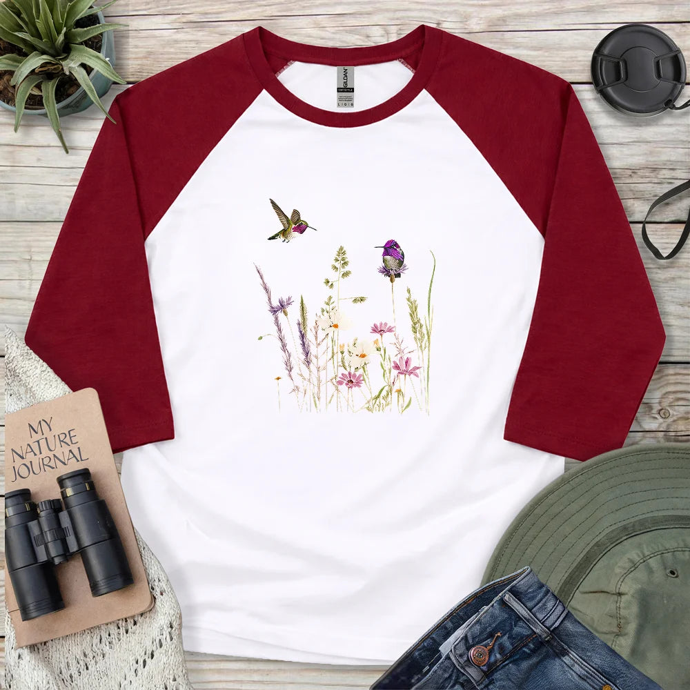 Hummingbirds And Wildflowers 3/4 Sleeve T-shirt