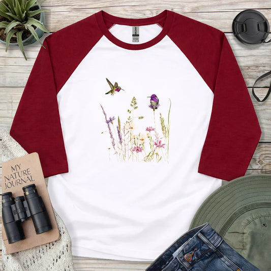 Hummingbirds And Wildflowers 3/4 Sleeve T-shirt