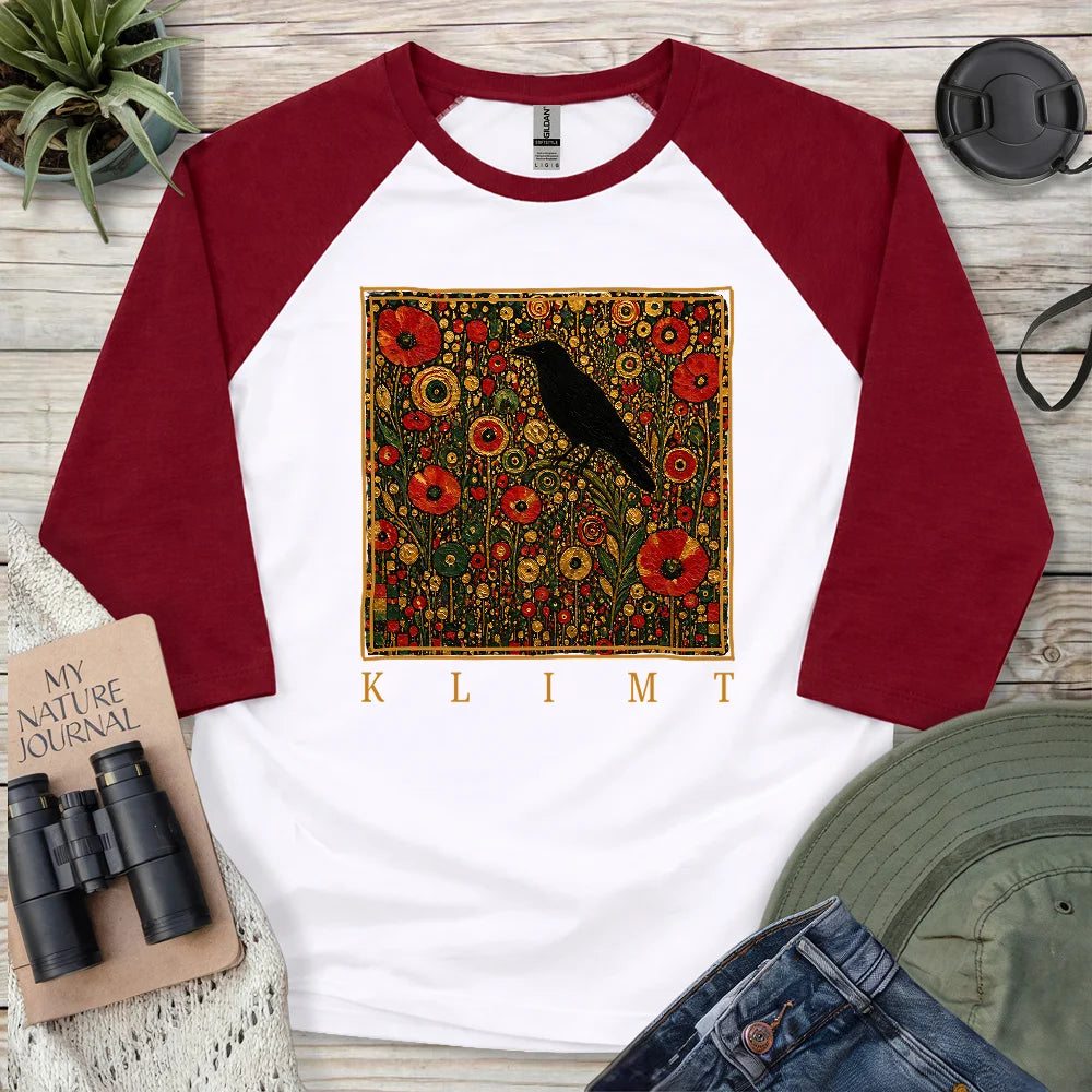 Klimt Raven In Flower Field 3/4 Sleeve T-shirt