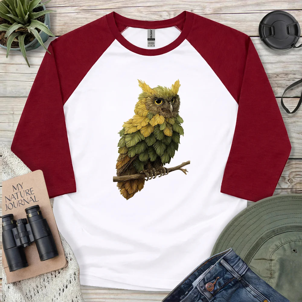 Owl Made By Leaves 3/4 Sleeve T-shirt