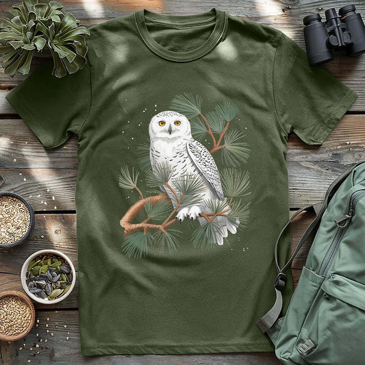 Snowy Owl On Coniferous Tree T-shirt