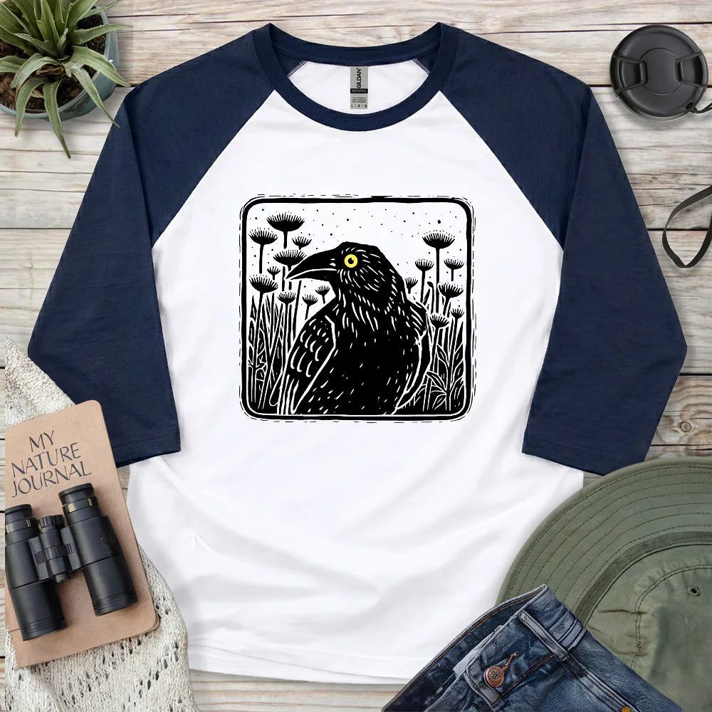 Floral Crow Silhouette 3/4 Sleeve T-shirt