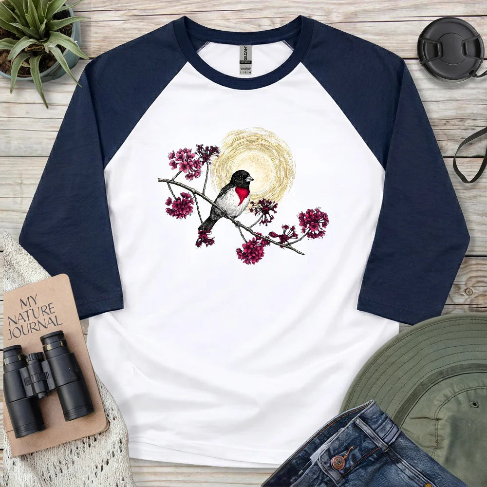 Grosbeak Under Forest's Moonlight 3/4 Sleeve T-shirt