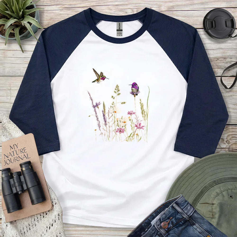Hummingbirds And Wildflowers 3/4 Sleeve T-shirt