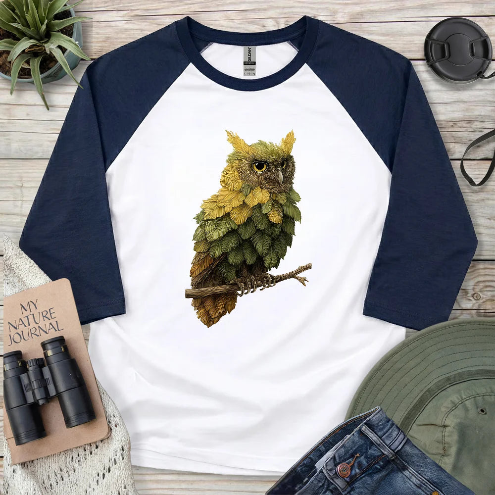 Owl Made By Leaves 3/4 Sleeve T-shirt