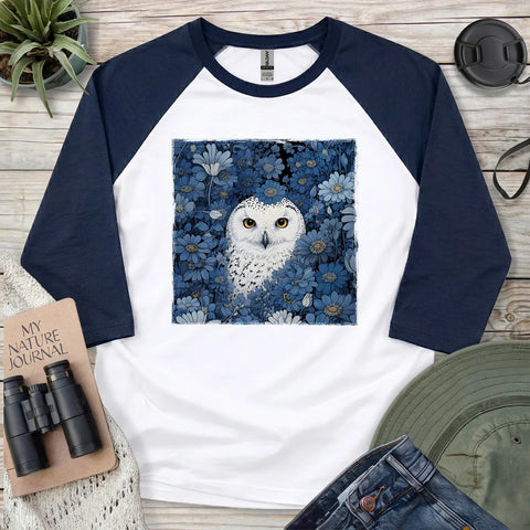 Snowy Owl In Flower Field 3/4 Sleeve T-shirt