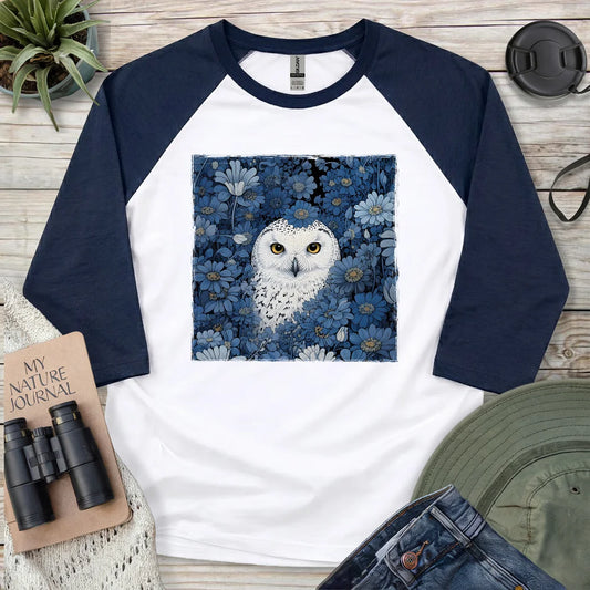 Snowy Owl In Flower Field 3/4 Sleeve T-shirt