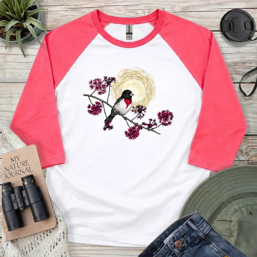 Grosbeak Under Forest's Moonlight 3/4 Sleeve T-shirt