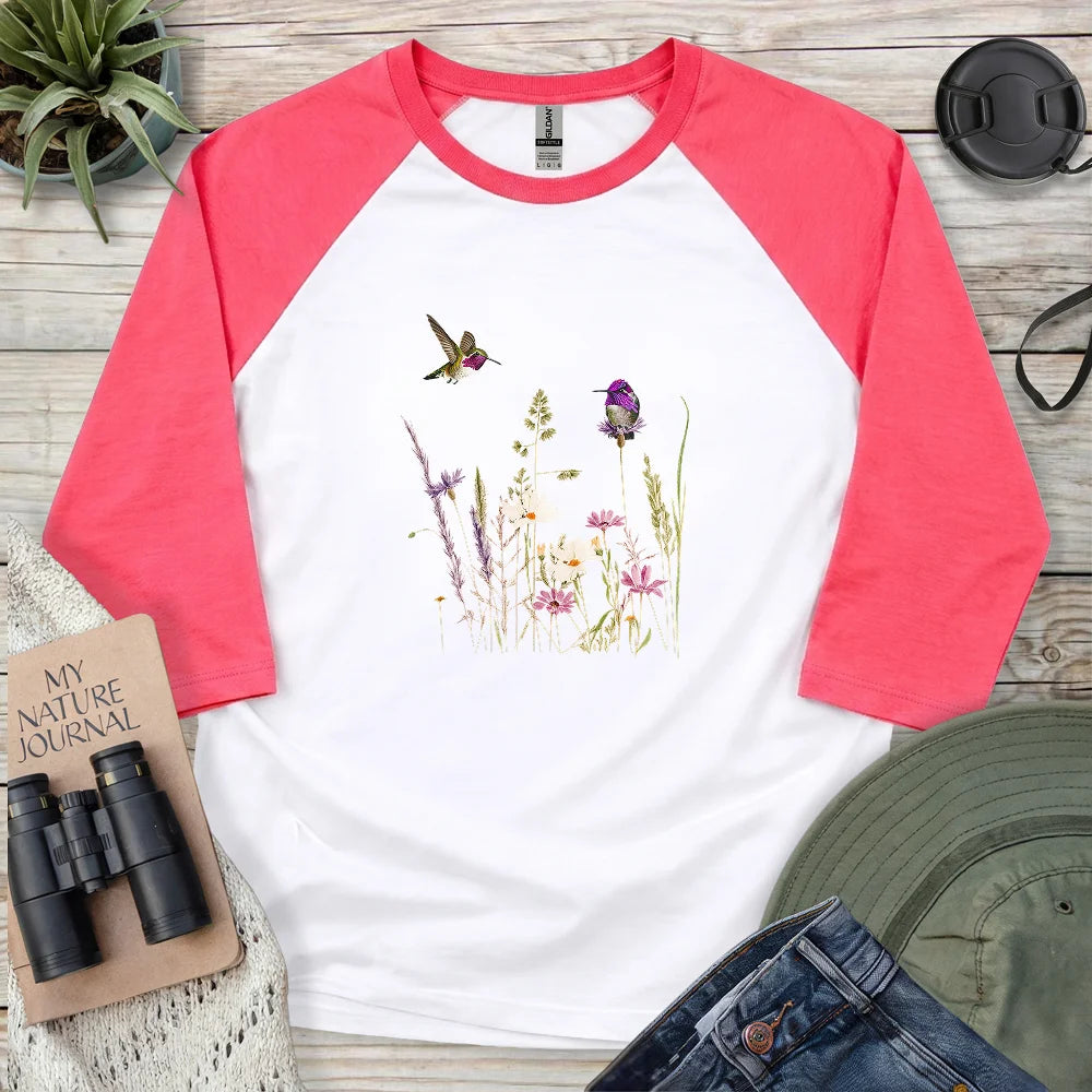 Hummingbirds And Wildflowers 3/4 Sleeve T-shirt