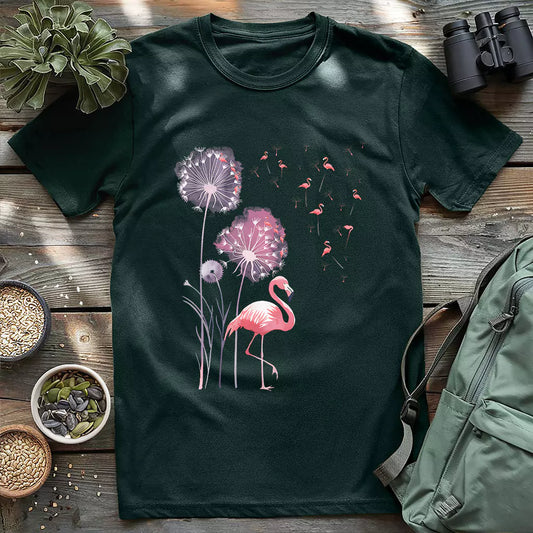Beautiful pink flamingo dandelion shirt.
