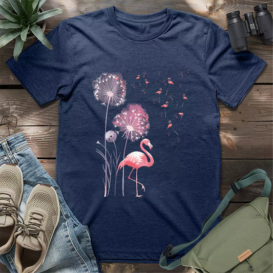 Beautiful pink flamingo dandelion shirt.
