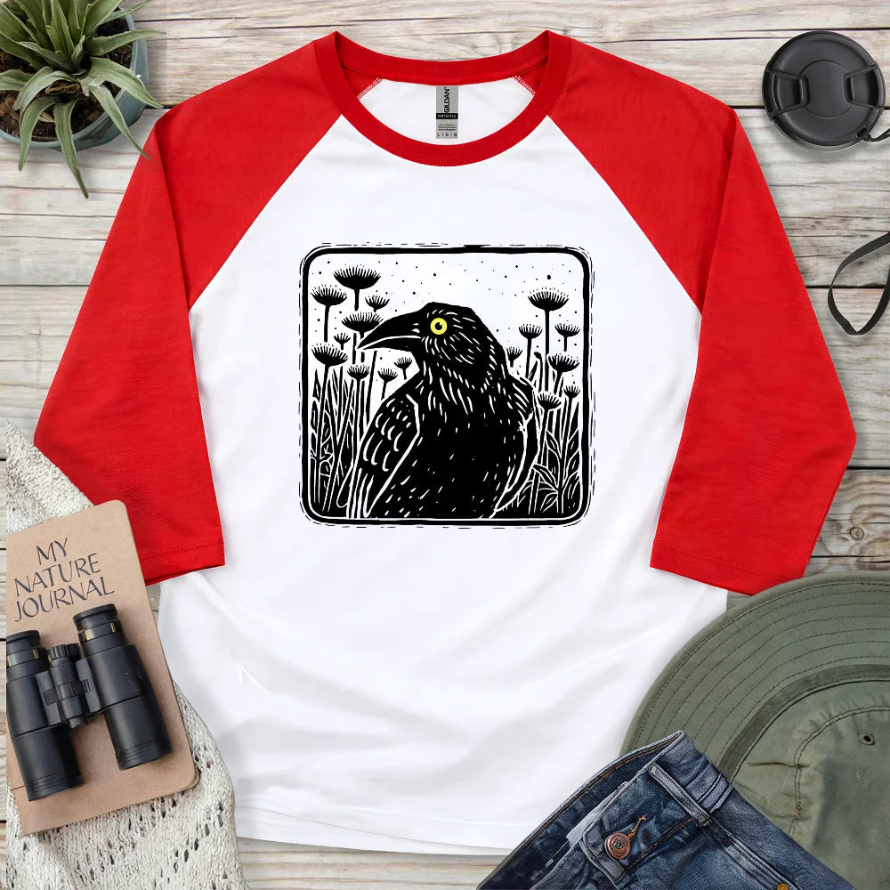Floral Crow Silhouette 3/4 Sleeve T-shirt