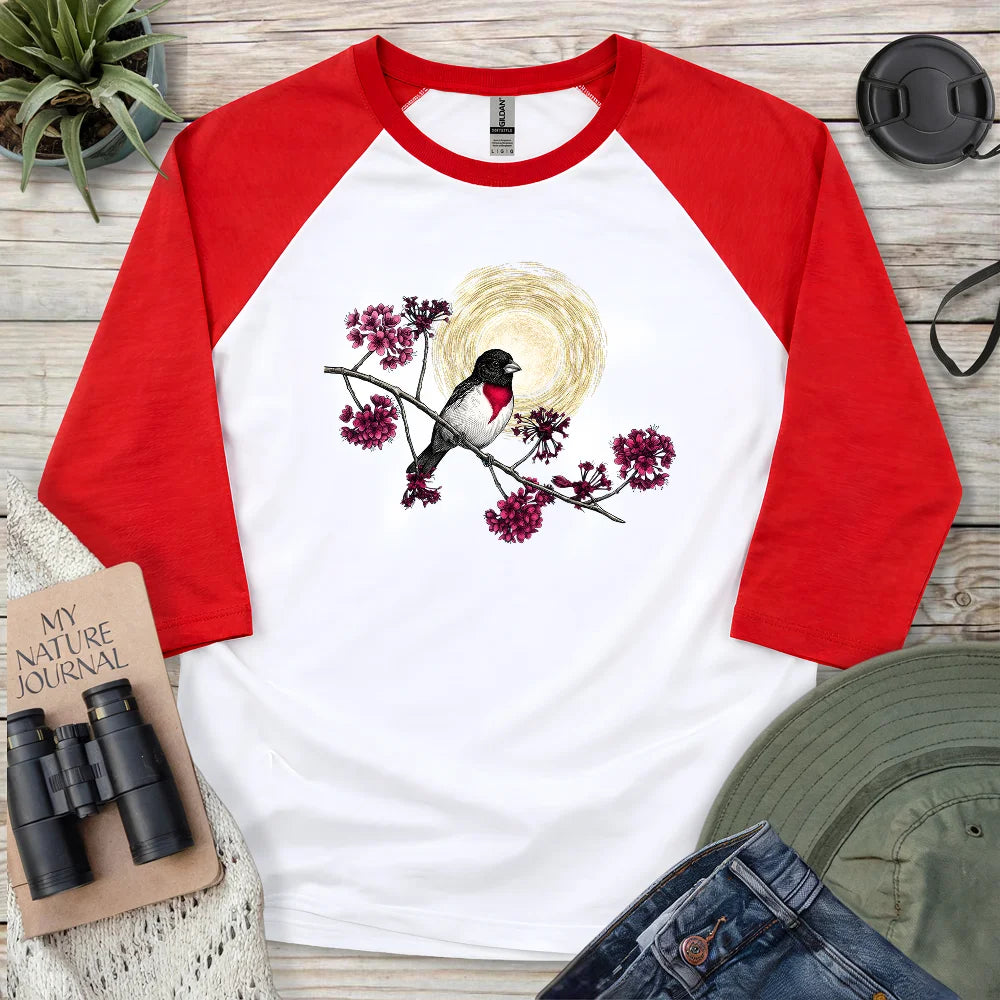 Grosbeak Under Forest's Moonlight 3/4 Sleeve T-shirt