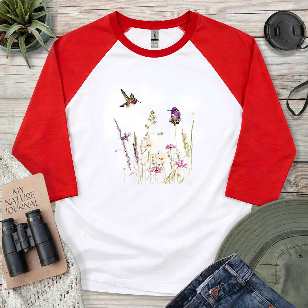 Hummingbirds And Wildflowers 3/4 Sleeve T-shirt