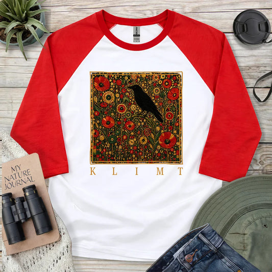 Klimt Raven In Flower Field 3/4 Sleeve T-shirt