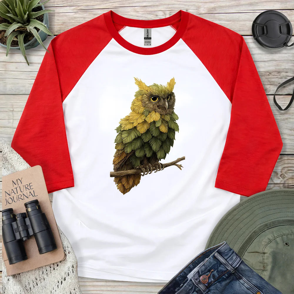 Owl Made By Leaves 3/4 Sleeve T-shirt